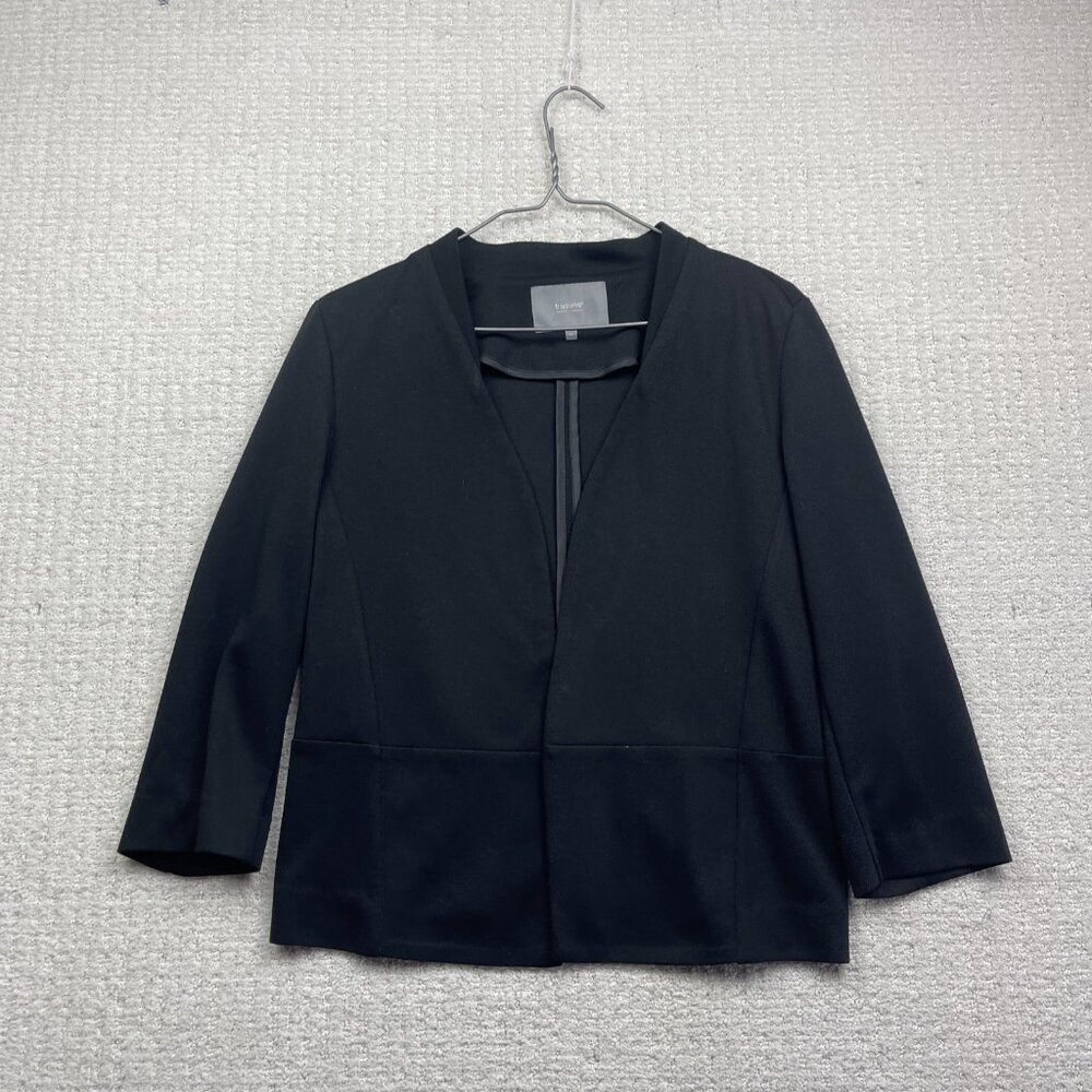 B Young Minimalist Open Front Blazer Wom Sz 40 Black Modern Preppy Style Office